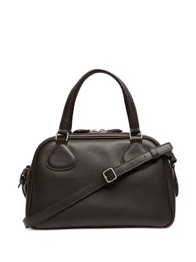 Courrèges Rectangular Calfskin Handbag With Detachable Strap In Brown