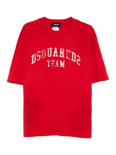 Dsquared2 Crew Neck T-shirt With Print In Red