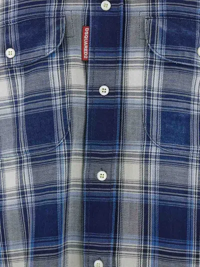 Dsquared2 Checked Pattern Shirt With Pockets And Collar In Blue