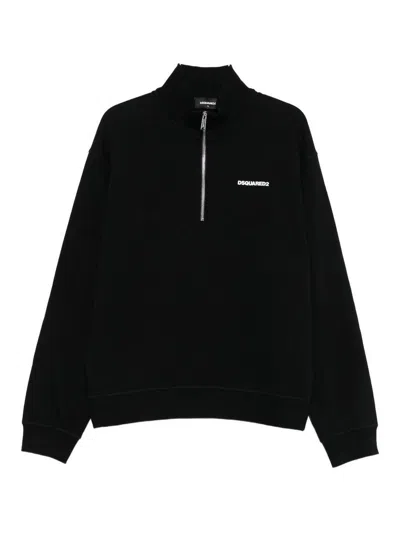 Dsquared2 Men Black High Neck Sweatshirt With Lettering Logo On The Front In Cotton Man In Black