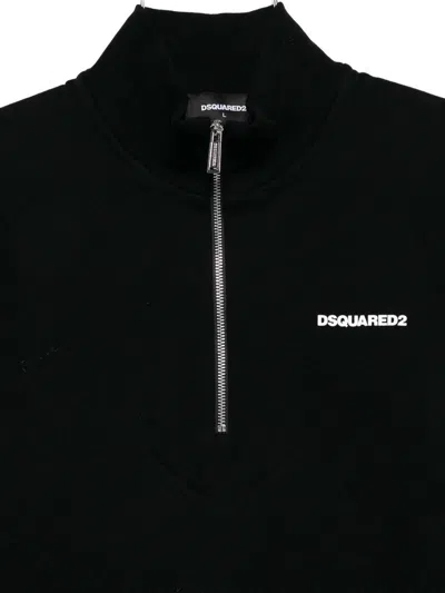 Dsquared2 Men Black High Neck Sweatshirt With Lettering Logo On The Front In Cotton Man In Black