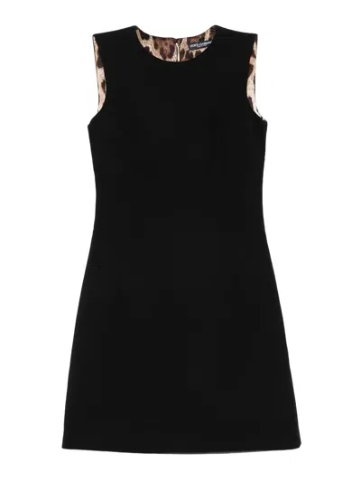 Dolce & Gabbana Leopard-print Lining Sleeveless Mini Dress Clothing In Black