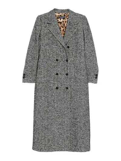 Dolce & Gabbana Double-breasted Coat With Herringbone Pattern Dolce E Gabbana In Gray