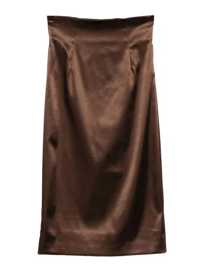 Dolce & Gabbana Brown Satin Midi Skirt Dolce E Gabbana In Brown