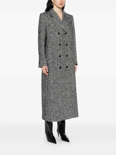 Dolce & Gabbana Double-breasted Coat With Herringbone Pattern Dolce E Gabbana In Gray