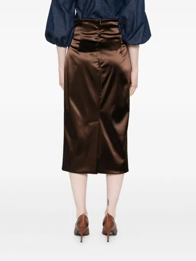 Dolce & Gabbana Brown Satin Midi Skirt Dolce E Gabbana In Brown