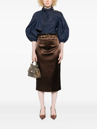 Dolce & Gabbana Brown Satin Midi Skirt Dolce E Gabbana In Brown