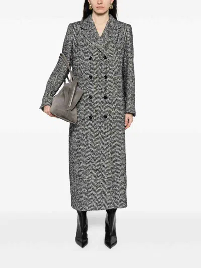 Dolce & Gabbana Double-breasted Coat With Herringbone Pattern Dolce E Gabbana In Gray