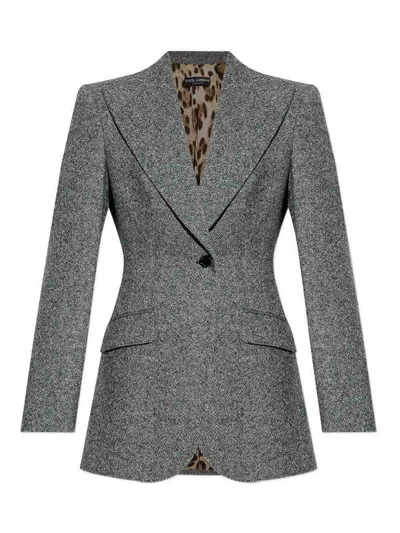 Dolce & Gabbana Tweed Jacket With Flap Pockets And Peak Lapels In Gray