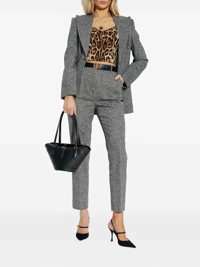 Dolce & Gabbana Tweed Jacket With Flap Pockets And Peak Lapels In Gray
