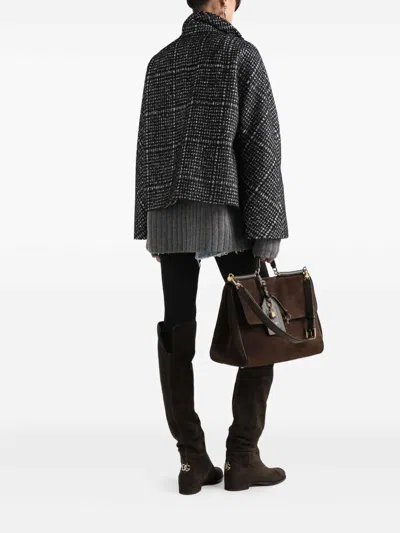 Dolce & Gabbana Short Double-breasted Checked Coat Dolce E Gabbana In Gray