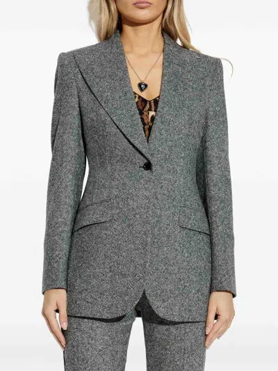 Dolce & Gabbana Tweed Jacket With Flap Pockets And Peak Lapels In Gray