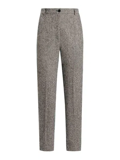 Dolce & Gabbana Virgin Wool Jacquard Slim Trousers In Gray