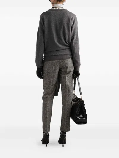 Dolce & Gabbana Virgin Wool Jacquard Slim Trousers In Gray