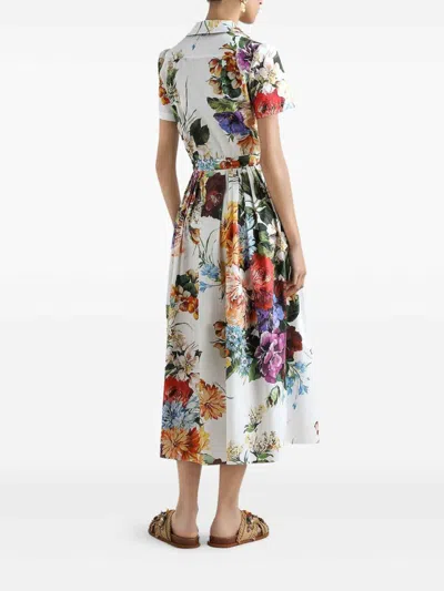 Dolce & Gabbana Midi Poplin Dress With Flower Bouquet Print Dolce E Gabbana In Multi