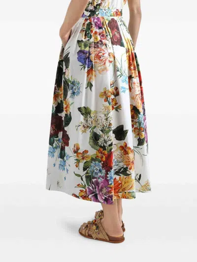 Dolce & Gabbana Midi Poplin Dress With Flower Bouquet Print Dolce E Gabbana In Multi