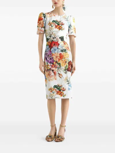 Dolce & Gabbana Bouquet-print Dress In Cretonne In Multi