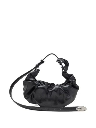 Diesel Grab-d L-large Scrunched Hobo Bag In Shiny Pu In Black