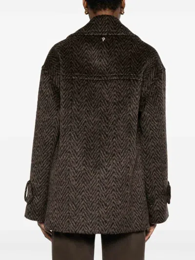 Dondup Herringbone-pattern Button Coat In Blue