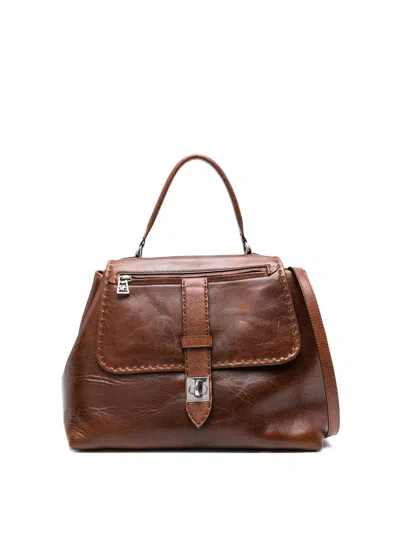 Ermanno Scervino Structured Brown Shoulder Bag With Silver-tone Hardware