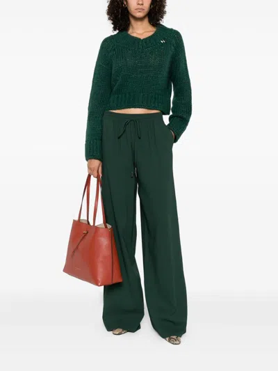 Ermanno Scervino Wide-leg Trousers In Soft Green Viscose Blend In Green