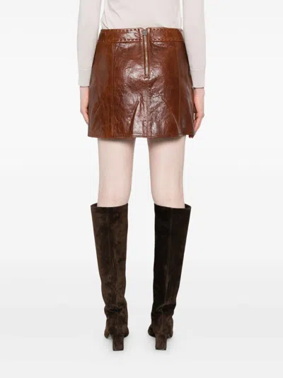 Ermanno Scervino Leather Miniskirt With Zip Pockets In Brown