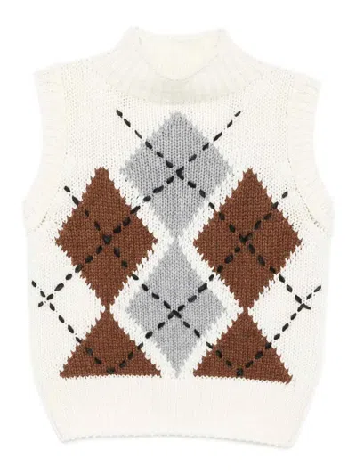 Ermanno Scervino Pure Cashmere Top With Two-tone Argyle Motif In Multi
