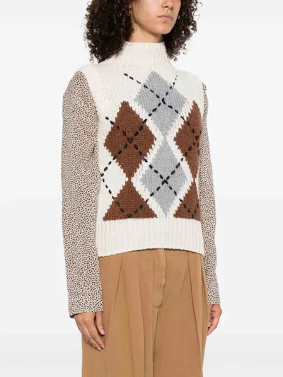 Ermanno Scervino Pure Cashmere Top With Two-tone Argyle Motif In Multi
