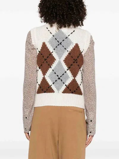 Ermanno Scervino Pure Cashmere Top With Two-tone Argyle Motif In Multi