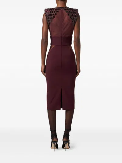 Elisabetta Franchi Fitted Midi Dress With Glossy Embellishments In Brown