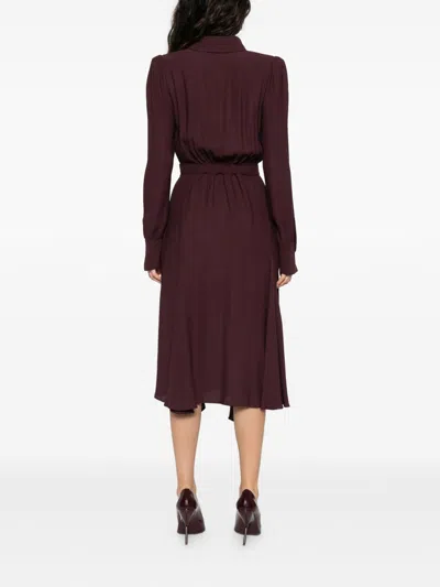 Elisabetta Franchi Bordeaux Midi Dress With Deep V-neck In Brown