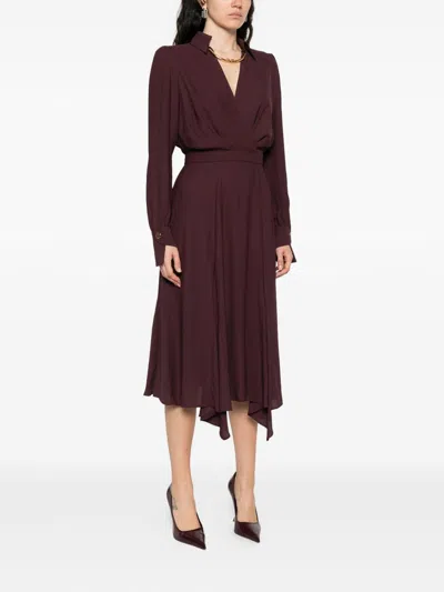 Elisabetta Franchi Bordeaux Midi Dress With Deep V-neck In Brown