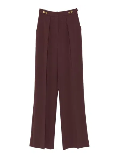 Elisabetta Franchi Bordeaux Pants With Jewel Button Embellishments And Pences In Tech Fabric Stretch Woman In Brown