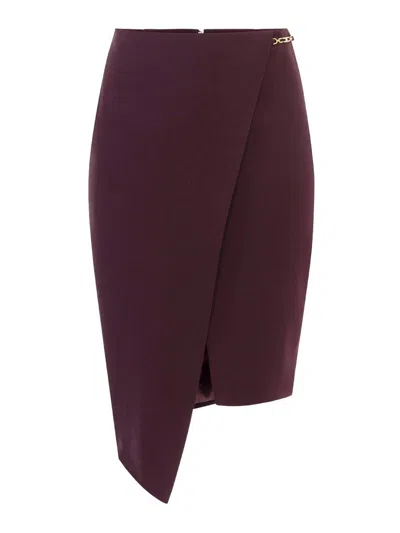 Elisabetta Franchi Asymmetrical Bordeaux Skirt With Wrap-style Front In Burgundy