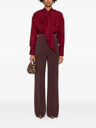 Elisabetta Franchi Bordeaux Pants With Jewel Button Embellishments And Pences In Tech Fabric Stretch Woman In Brown