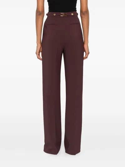 Elisabetta Franchi Bordeaux Pants With Jewel Button Embellishments And Pences In Tech Fabric Stretch Woman In Brown