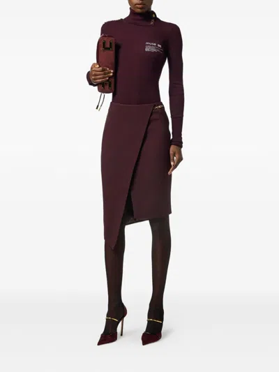 Elisabetta Franchi Asymmetrical Bordeaux Skirt With Wrap-style Front In Burgundy