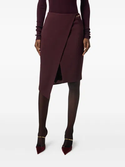 Elisabetta Franchi Asymmetrical Bordeaux Skirt With Wrap-style Front In Burgundy