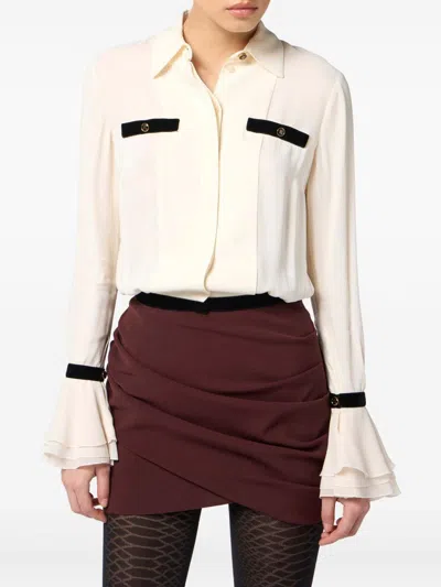 Elisabetta Franchi Camisole Shirt With Layered Ruffle Cuffs In Multi