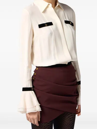 Elisabetta Franchi Camisole Shirt With Layered Ruffle Cuffs In Multi