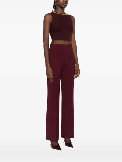 Elisabetta Franchi Cropped Sleeveless Sweater Gold Chain Detail In Burgundy