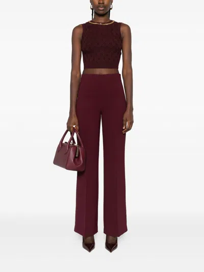 Elisabetta Franchi Cropped Sleeveless Sweater Gold Chain Detail In Burgundy