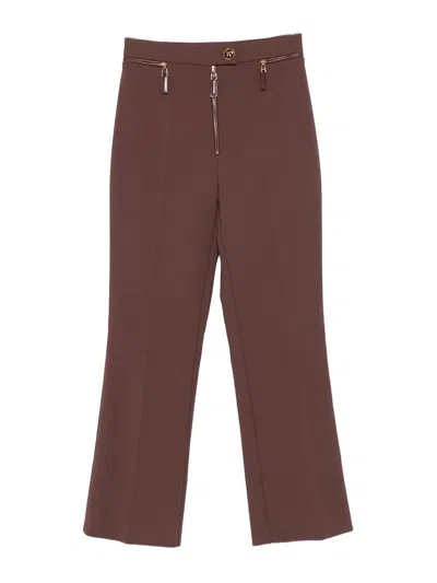 Elisabetta Franchi Cropped Brown Straight-leg Trousers With High Waist In Multi