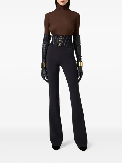 Elisabetta Franchi Corset-detail High-waisted Trousers In Black