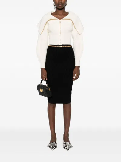 Elisabetta Franchi Black Diamond Knit Skirt With Jewel Detail In Black