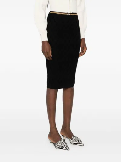 Elisabetta Franchi Black Diamond Knit Skirt With Jewel Detail In Black