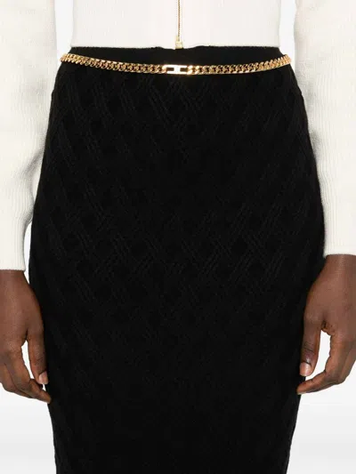 Elisabetta Franchi Black Diamond Knit Skirt With Jewel Detail In Black