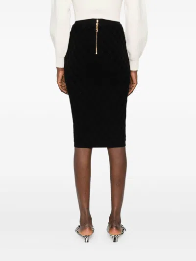 Elisabetta Franchi Black Diamond Knit Skirt With Jewel Detail In Black