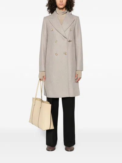 Fay Double-breasted Coat With Hook In Gray