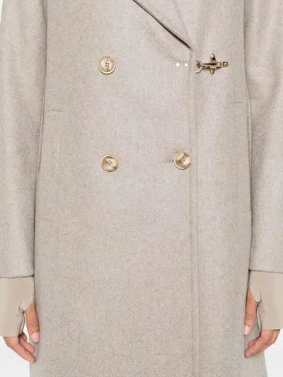 Fay Double-breasted Coat With Hook In Gray